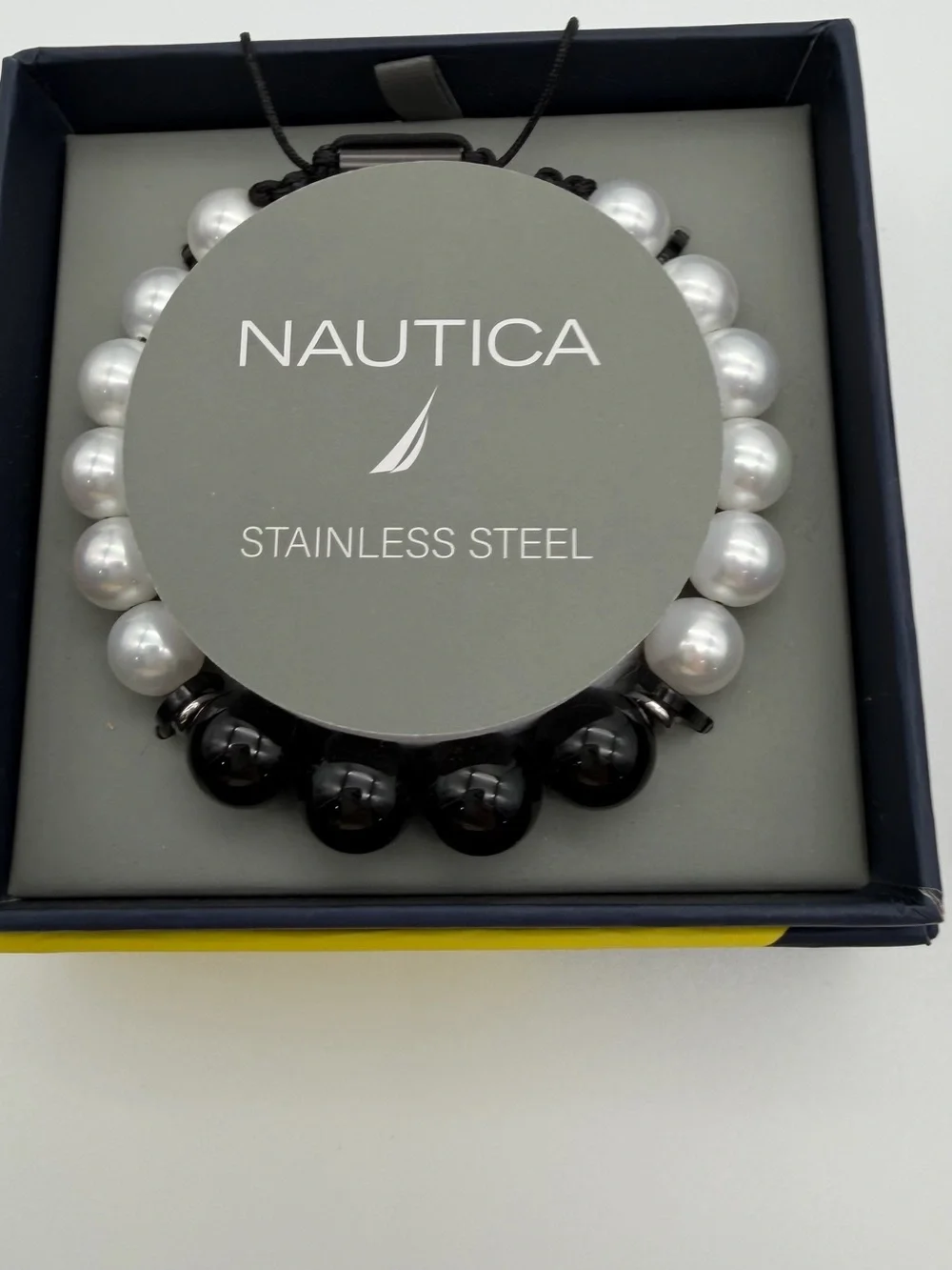 Nautica Silver and Black Beaded Stainless Steel Bracelets
